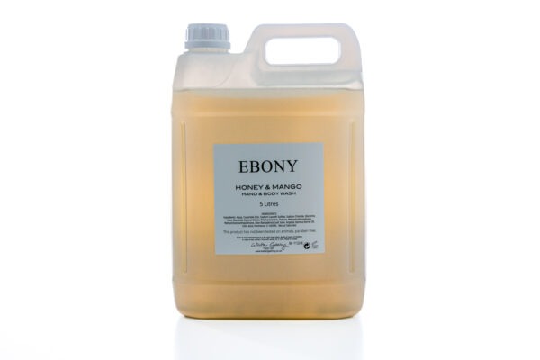 5L refill bottles of Ebony Hand and Body Wash collection, offering eco-friendly, luxury wash for hospitality use.